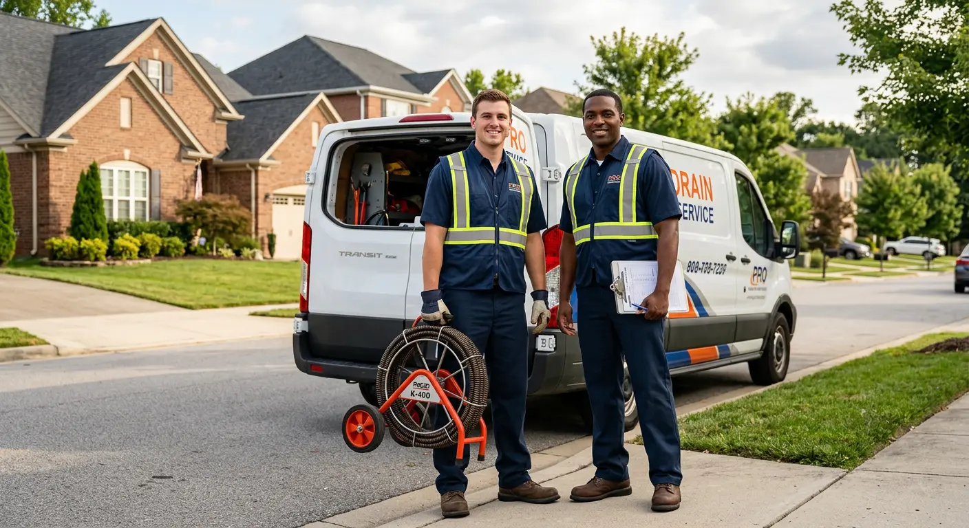 Sewer and drain service team with equipment ready for work in Fairlawn