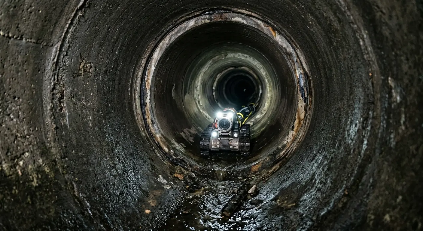 Robotic sewer camera inspecting pipe interior for Sewer Line Cleaning in Fairlawn